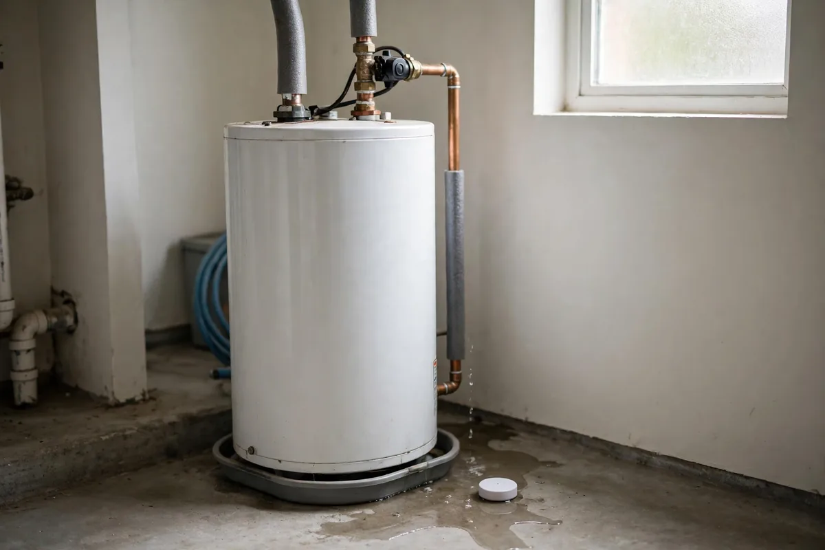 Smart leak detectors and automatic shutoff — a leak sensor placed beside a water heater to catch leaks early