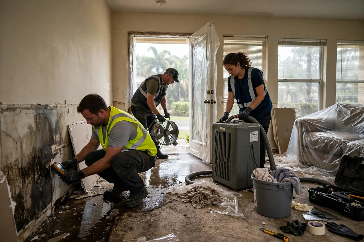 Water Damage Hillsborough County, FL — crew drying an inland home after heavy rain