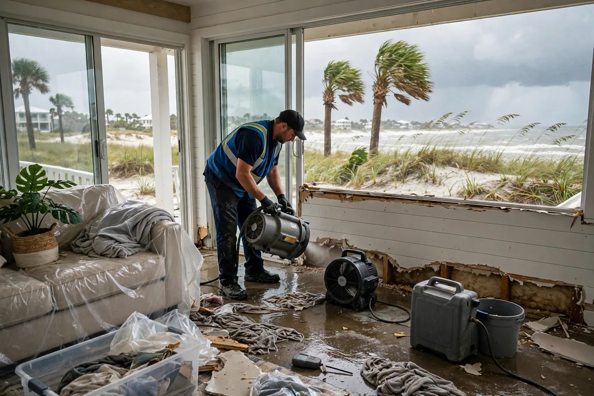 Water Damage Ormond Beach, FL — technician drying a beachside home after water came in during a storm