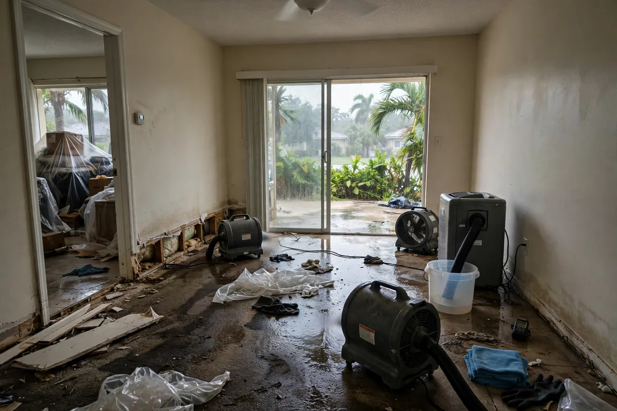 Water Damage Volusia County, FL — drying equipment in a home after heavy rain